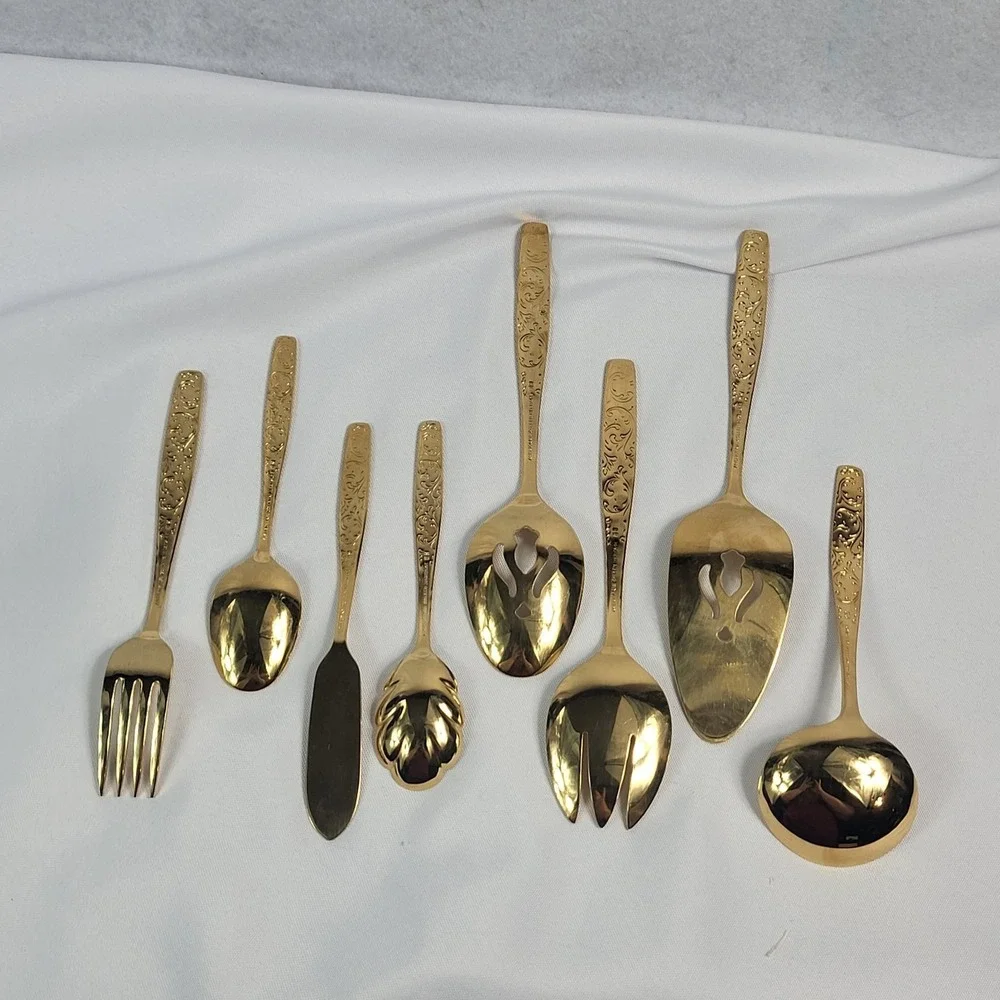 Americana Golden Heritage Pie Server Slotted Spoon Ladle Golden Scroll Design IS